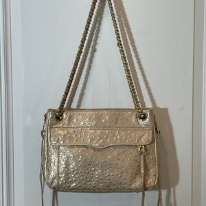 Rebecca Minkoff Ostrich Swing Bag Metallic Champagne Leather